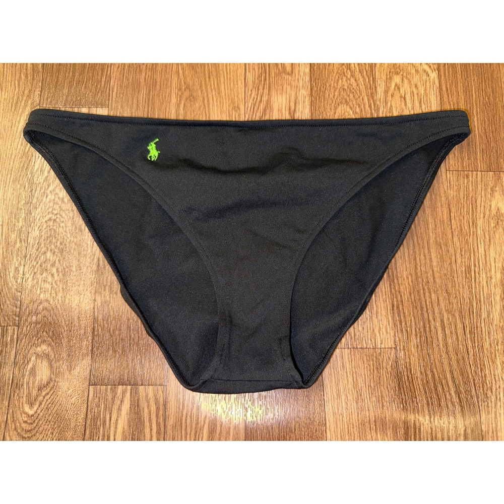 Ralph Lauren Womens‎ Black Bikini Bottom Lime Green Pony Size Large I-42734B5